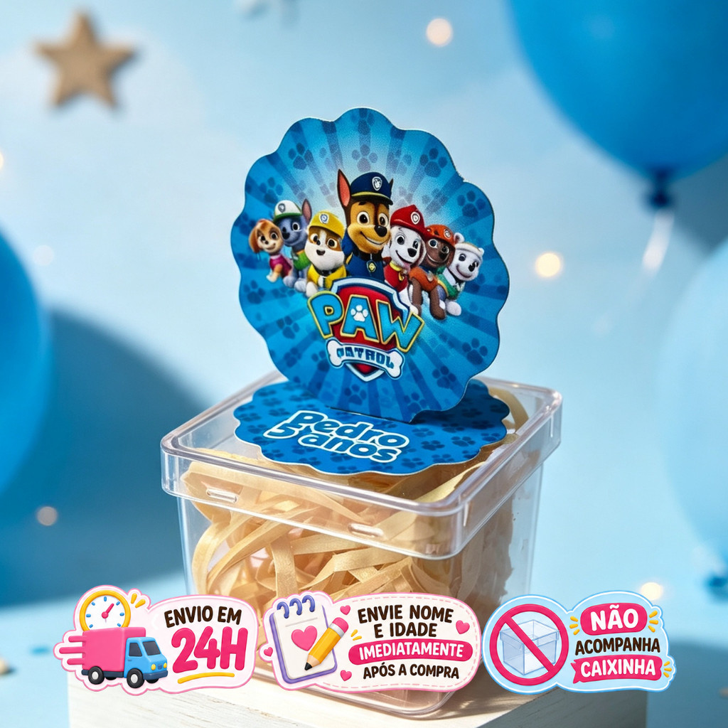 Aplique em Pé 3D Patrulha Canina Personalizado Lembrancinha Festa Infantil Kit 10 a 50 unidades