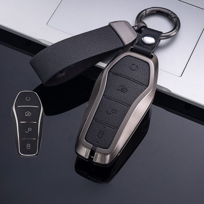Capa de Chave de Carro em Liga de Zinco para BYD Sealion 6 7 Seal U ATTO 2 3 Dolphin Mini M6, Suporte para Chaveiro e Bo