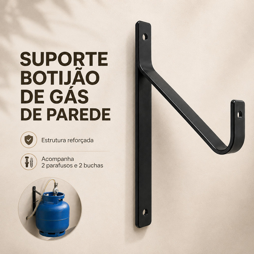 Suporte Botijão de Gás Invisivel Parede Reforçado C/ 2 Parafusos e Buchas para Instalação - ENVIO IMEDIATO