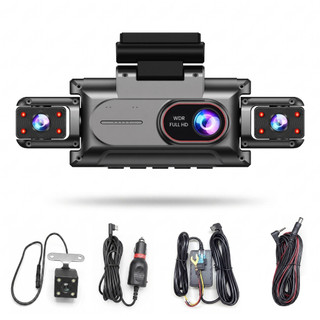 Câmera Veicular 4 Lentes 360°-Dashcam Full HD 1080P/Wi‑Fi/Visão Noturna-Sensor G de Colisão-Gravação em Loop