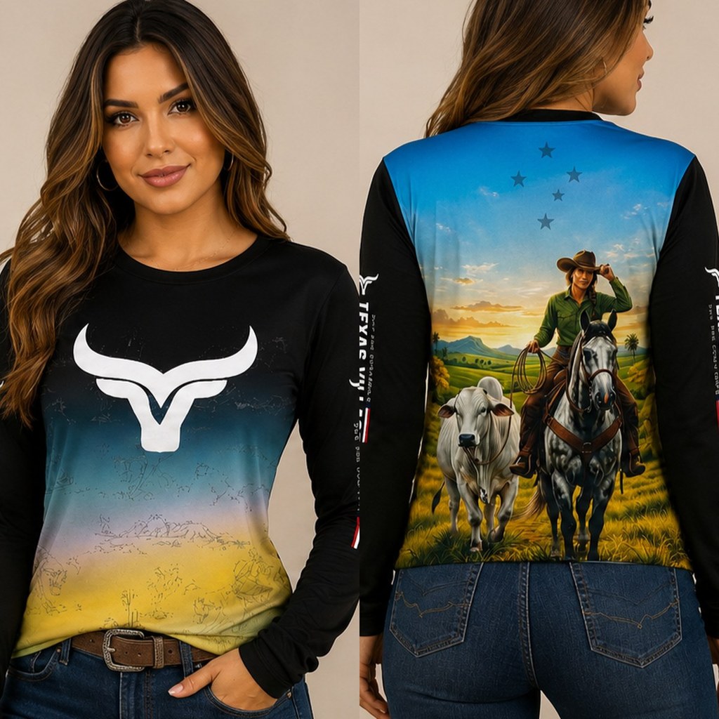 Camisa Termica Feminina Proteção UV Manga Longa Blusa Térmica Agro Camiseta Proteção Fator Uv Trabalho Estampa