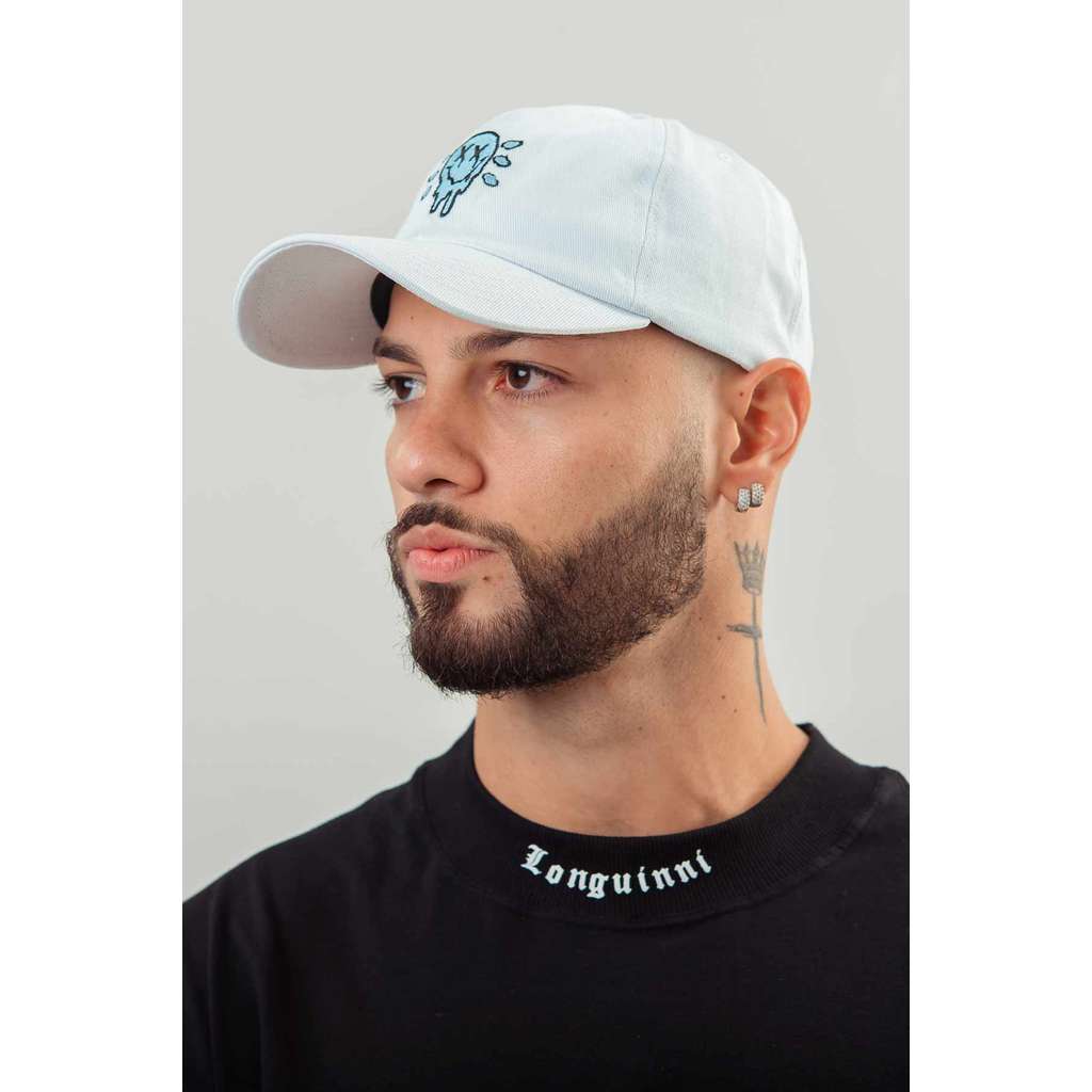Boné Masculino Dad Hat Branco Smiley Spray Azul