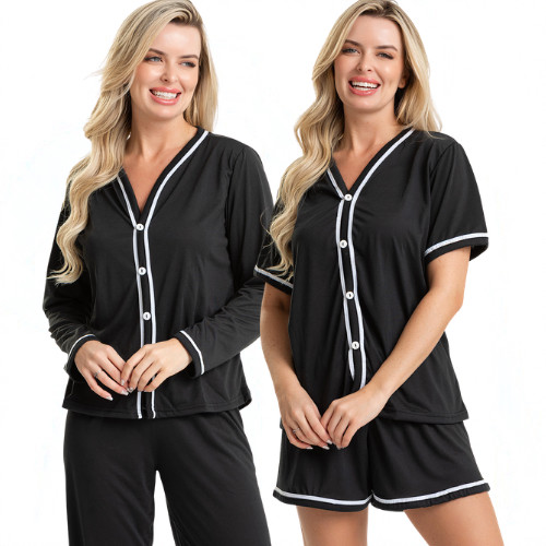 Kit 2 Pijamas Americanos Blogueira Aberto Botões Amamentação Feminino Inverno Longo Manga Curta