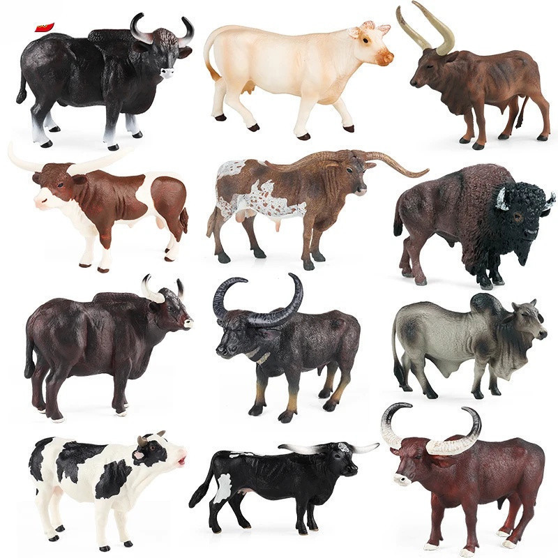 Modelo realista de bezerro com chifres, modelo articulado, modelo de animal de fazenda em PVC, brinquedo colecionável VP