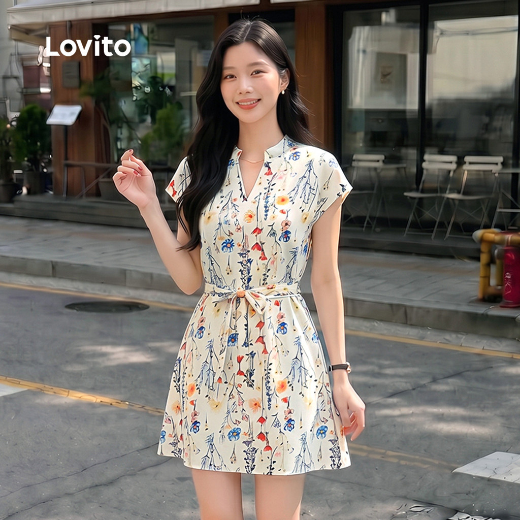 Lovito Férias Vestido com Cinto e Estampa Vestido de Primavera/verão para mulheres L177ED1063 · foto 2