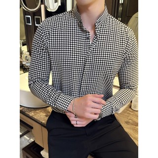 High-End gola alta camisa masculina de manga comprida botão escuro camisa masculina na moda não-ferro botão escuro camis