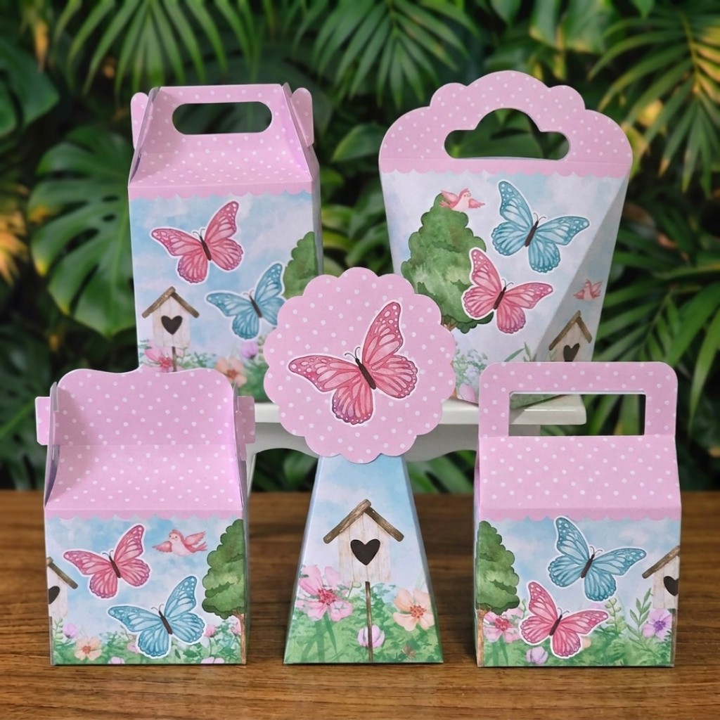 Kit Festa Caixinhas JARDIM DAS BORBOLETAS ENCANTADO lembrancinhas personalizadas aniversario infantil decoração mimos