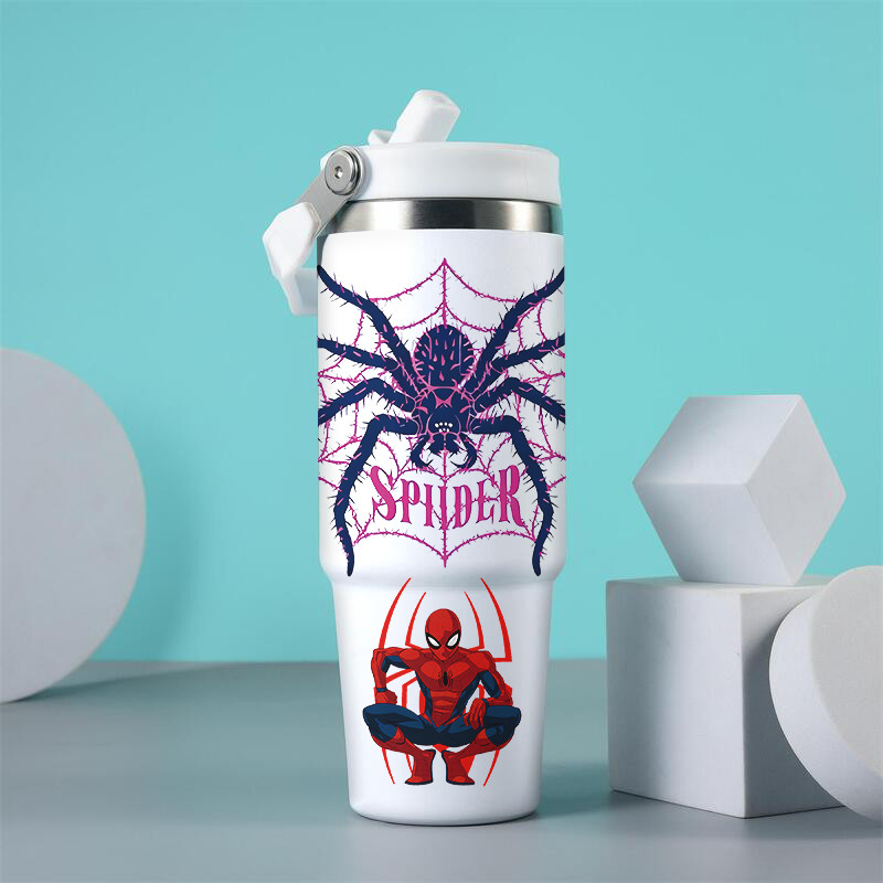 Novo homem aranha Copo De Água De Grande Capacidade 900ml Garrafa Térmica De Aço Inoxidável Com Alça