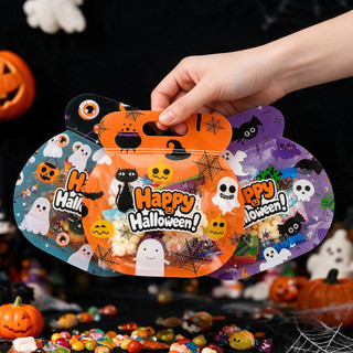 Sacola de Doces de Halloween com Desenho Animado, Sacola Autoadesiva para Coleta de Doces