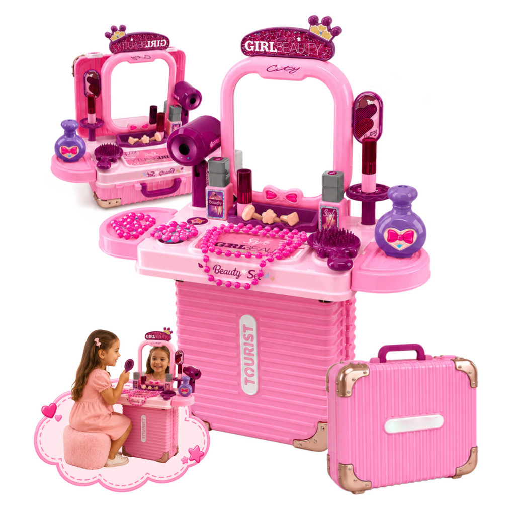 Penteadeira Infantil Maleta Portátil 3 em 1 Kit Beleza