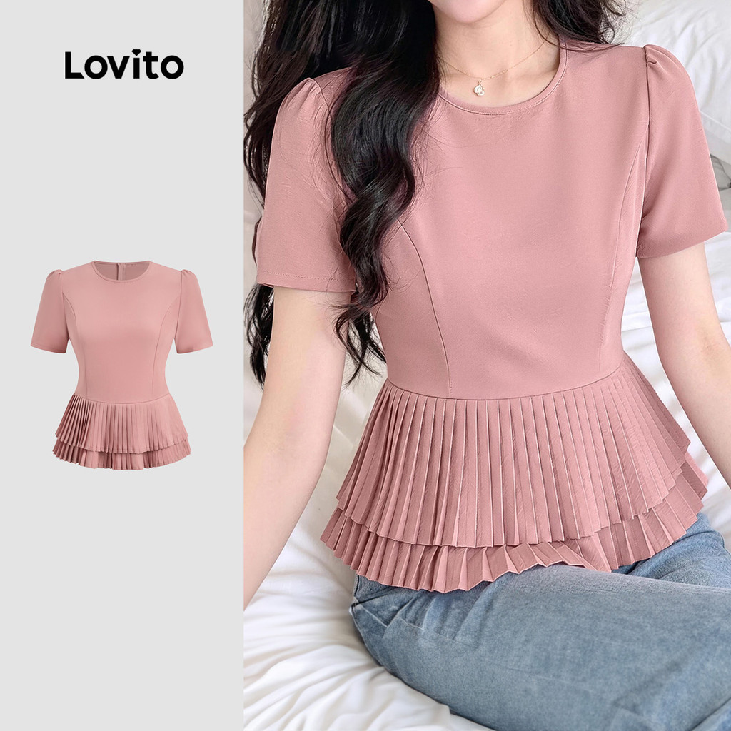 Lovito Blusa Elegante Plissada de Camadas Duplas Primavera/verão Rosa Blusa Feminina L198ED310