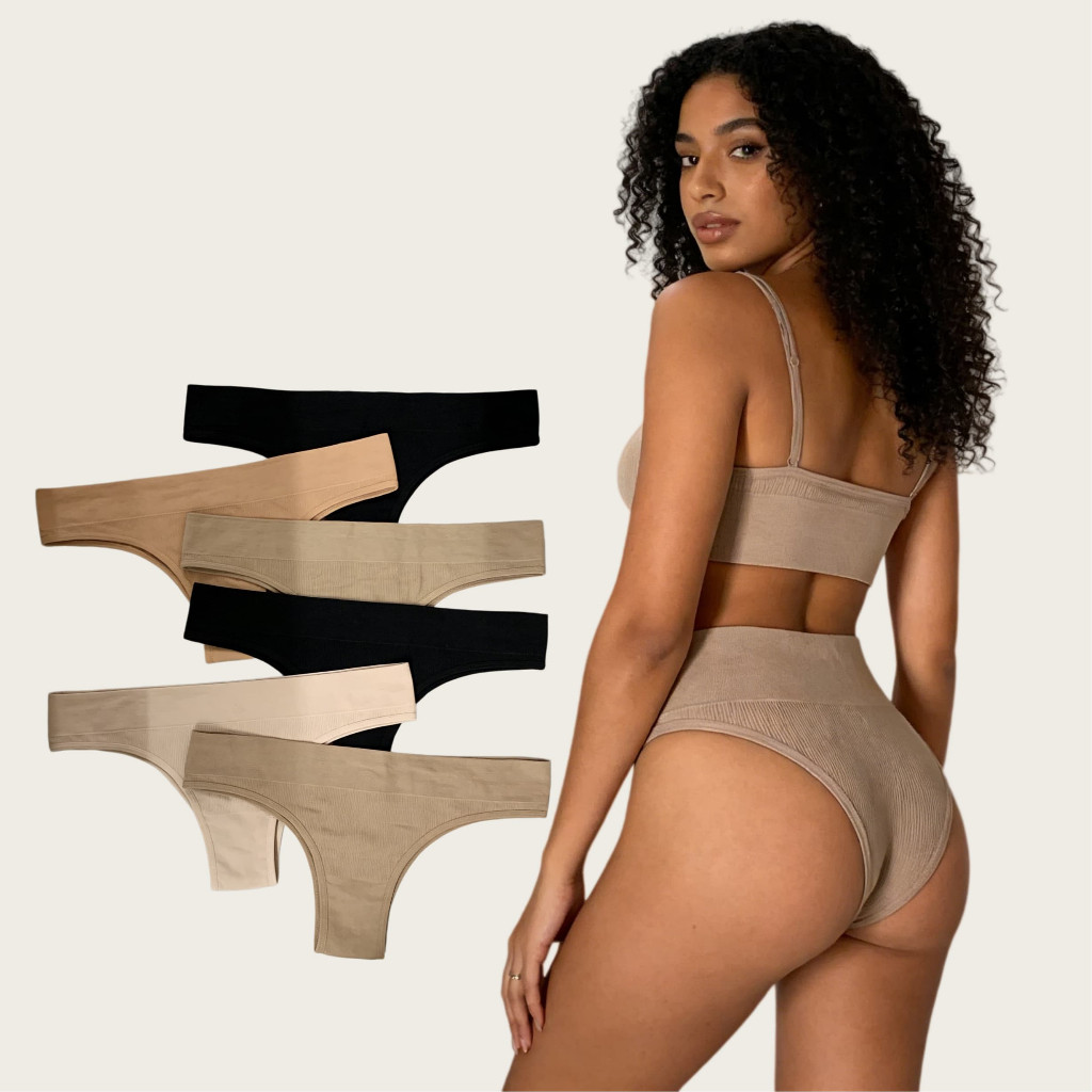 (3-6-12) Calcinha feminina, confortável, com elasticidade de alta qualidade e design canelado.calcinha