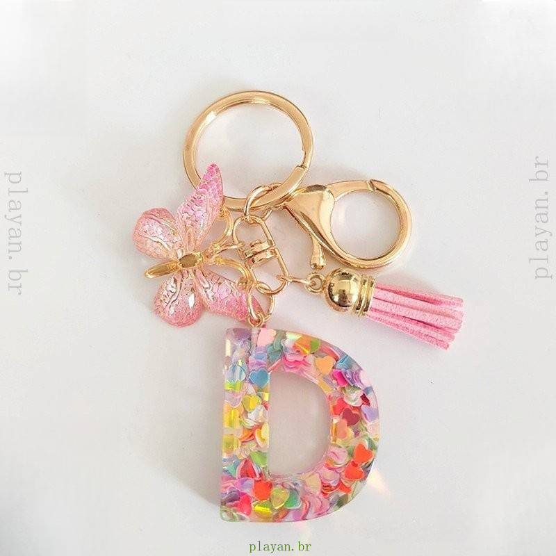 Chaveiro de lantejoulas rosa com pingente de borboleta e acessórios de joias com borla — imagem 2 de 2