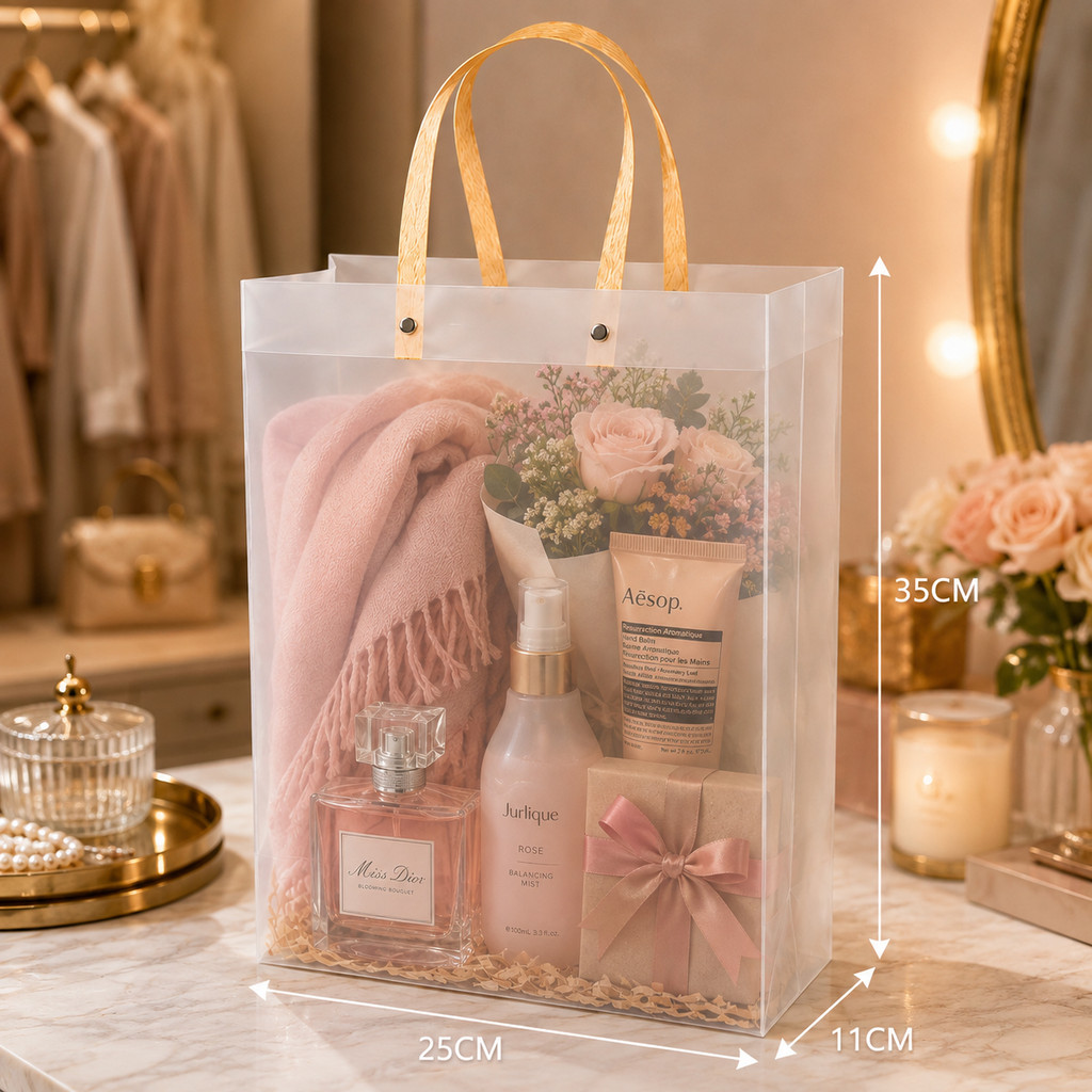 Back Field Kit 20 Bolsa Sacola Transparente Fosca C/ Alça 25×35×11cm Para Presente E Lembrancinha