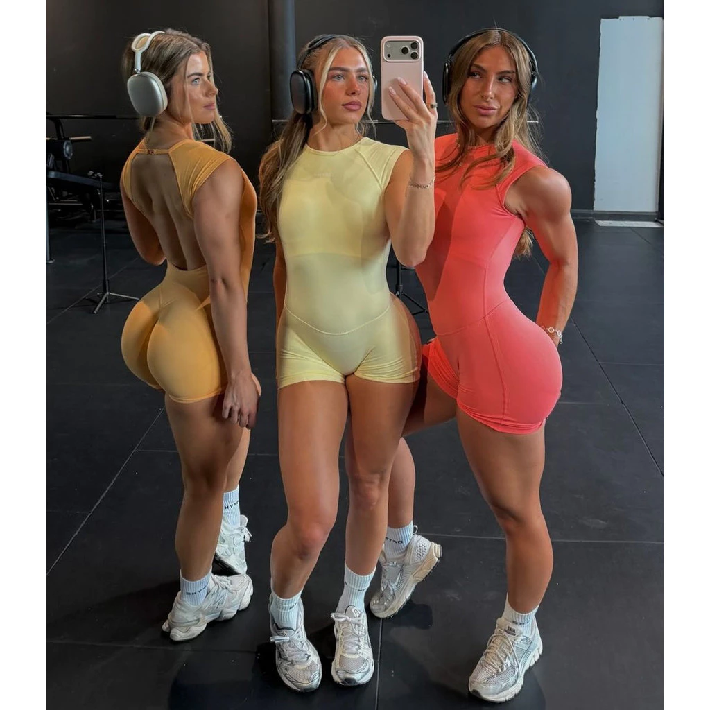 Sem costura meia manga Shorts macacão esportes ao ar livre fitness Yoga roupas alta elástica apertada roupas de fitness — imagem 1