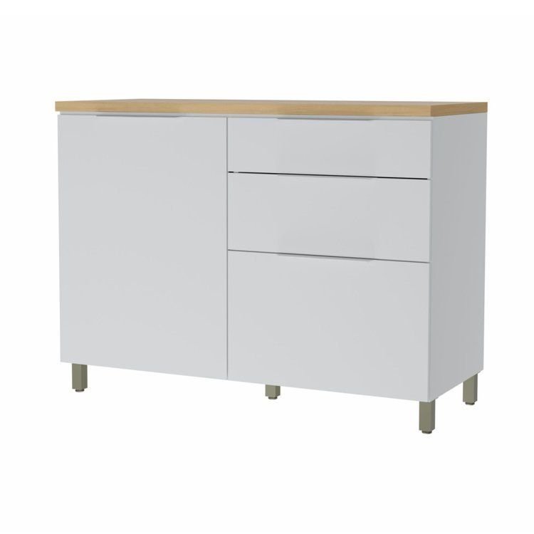 Balcão 1 Porta 3 Gavetas 120cm 100% MDF Marquesa Branco/Nature Branco/Nature