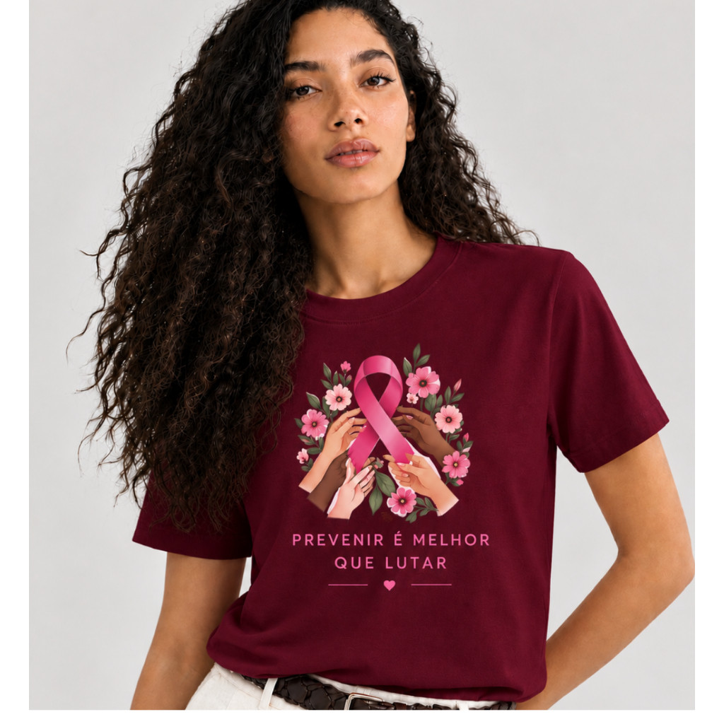 Camiseta Feminina Outubro Rosa Prevenir é Melhor que Lutar Blusa Feminina Estampa Rosa