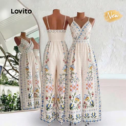 (New Arrival) Lovito Macacão Casual Boho Floral Sem Mangas Primavera/Verão Férias Para Mulheres JRB39BR127