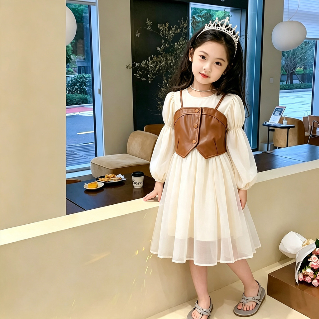 Meninas vestido 2026 primavera outono novo estilo crianças de manga comprida estilo ocidental vestido de princesa bebê c
