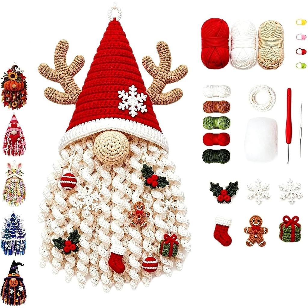 Coleção de Kits DIY de Enfeites de Porta de Crochê 3D Sazonais