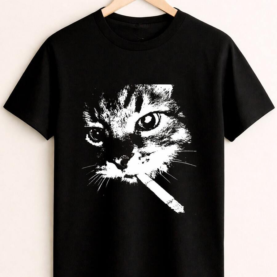 Camiseta Gato Fofo Estampada Unissex Manga Curta Camisa Casual Confortável Pet Divertida Engraçada 100% Algodão