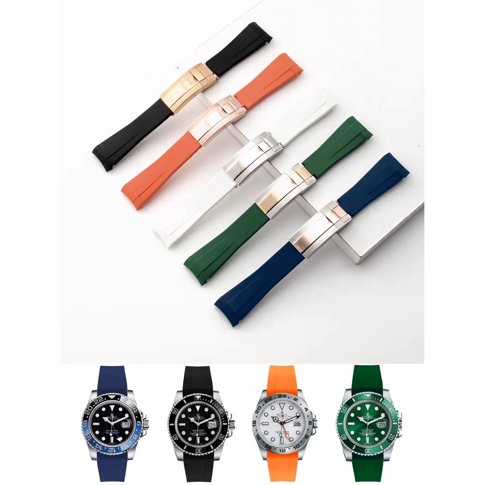 20mm Preto Azul Laranja Branco Verde Pulseira De Relógio De Silicone Para Rolex Submariner Daytona Oysterflex Acessórios