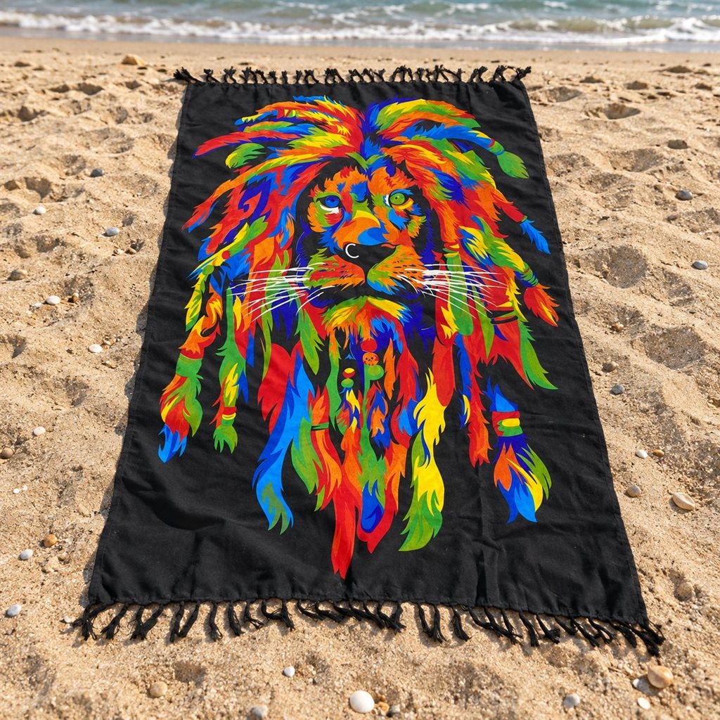 Canga e Saída de Praia Poliéster Estampa Leão Rastafari F