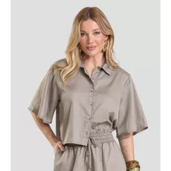 Camisa Feminina em Tecido Plano Dianna Cinza