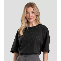 T- Shirt Box Feminina com Strass Dianna Preto