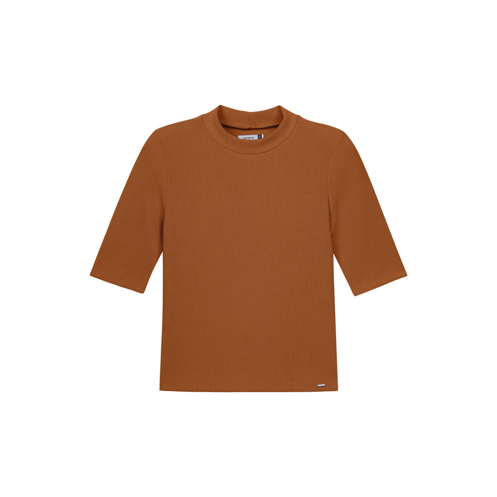 Blusa Feminina Canelada Manga Curta Marialícia Marrom