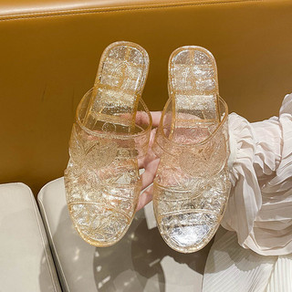 Sapatos de cristal transparente transparente feminino verão moda sola grossa praia geléia sapatos aumentados antiderrapa