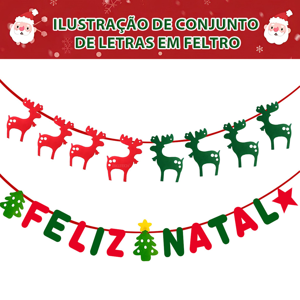 Varal Decorativo Enfeite Feliz Natal Em Feltro Para Parede