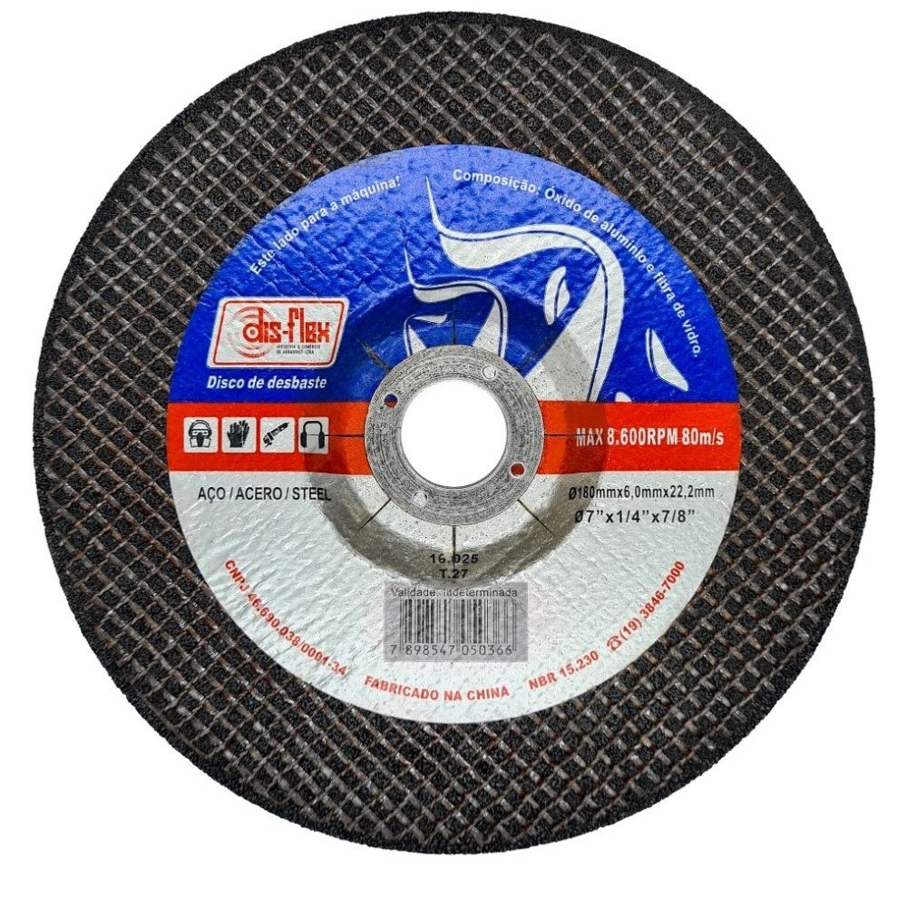 Disco de desbaste para ferro 7" x 1/4" x 7/8" - 16.025 Disflex