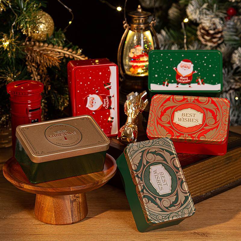 Caixa de armazenamento de folha de flandres de Papai Noel Pronto estoque Caixa de embalagem de doces Caixa de presente c