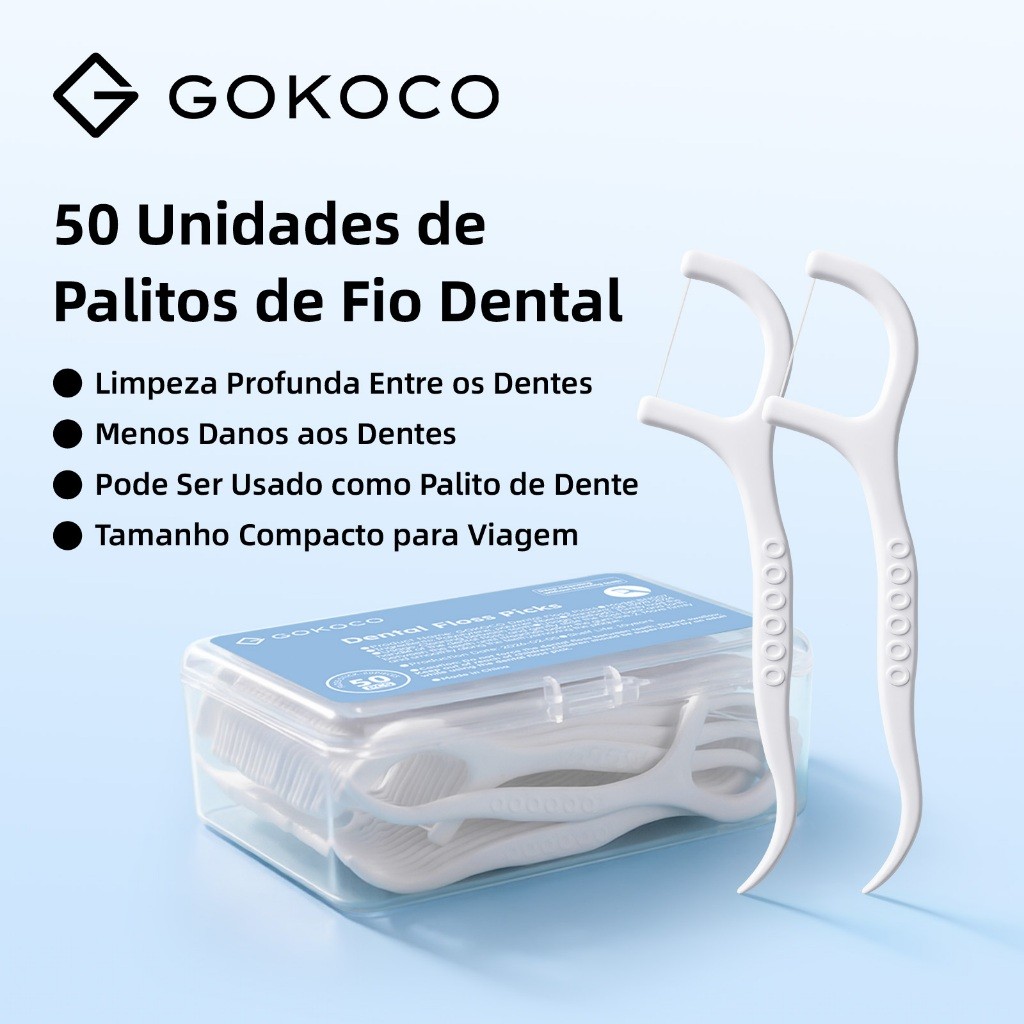 GOKOCO 50 Unidades dePalitos de Fio Dental Limpeza Profunda Entre os Dentes Menos Danos aos Dentes