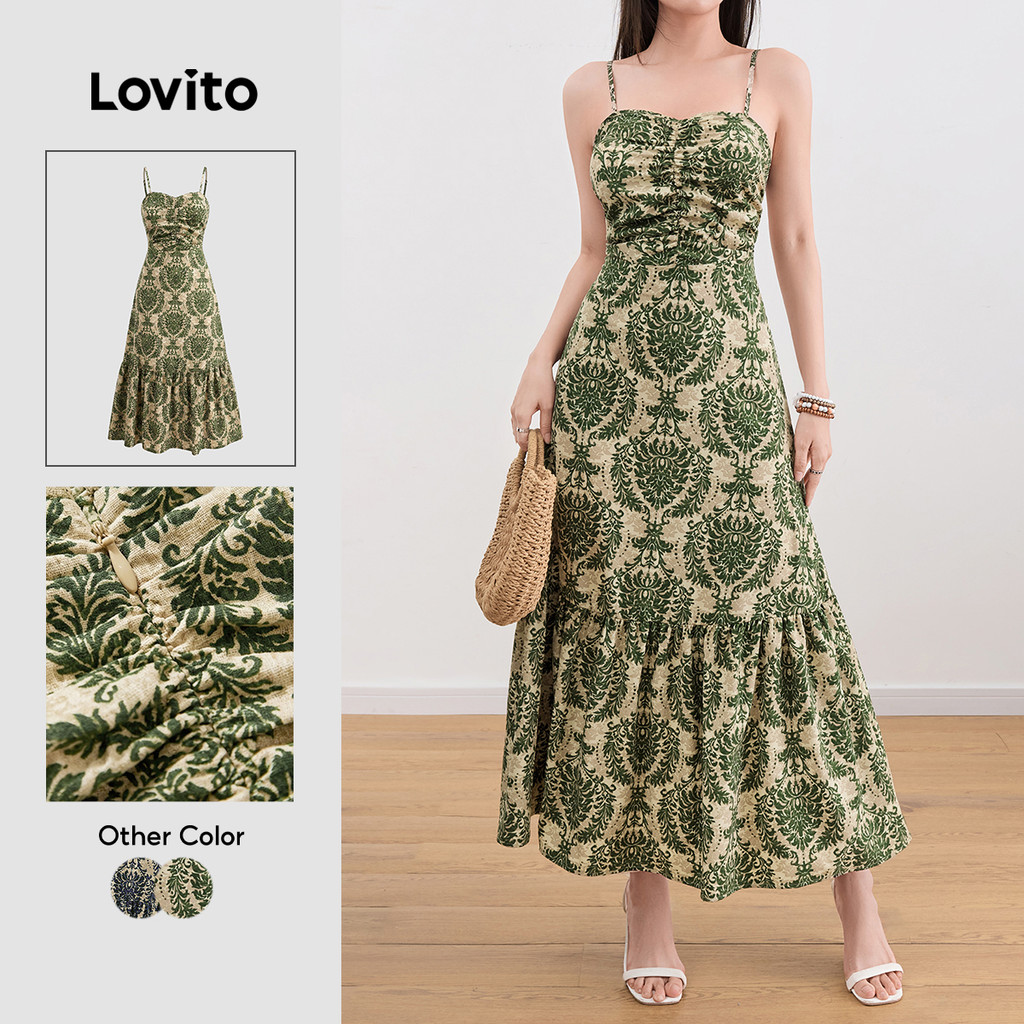 Live Hosts' pick Lovito Vestido Férias Paisley Com Babados E Bainha Franzida Para Mulheres L109MD122