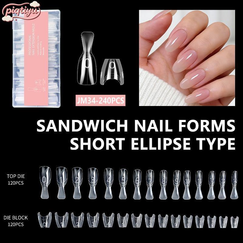 piqtiyu Acrílico Extensão De Unhas Caixão Formas Duplas Molde Sanduíche 240pcs 15 Tamanhos Para Manicures Em Casa E Salã