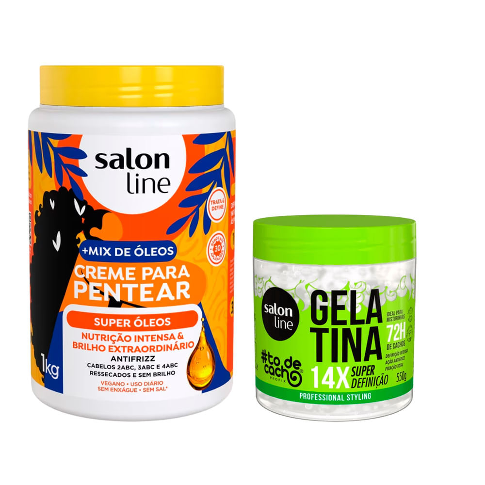 Kit Salon Line Gelatina To De Cacho 550g E Creme Para Pentear Salon Line Super Óleos 1kg