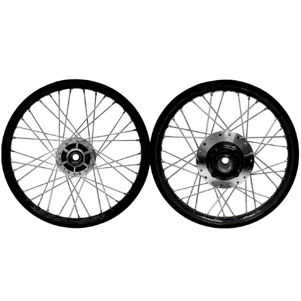 Par Roda Aro Preto Fan 125 09/18 Cubo Diamantado Disco Esd Raios 4mm Cromados Ou inox