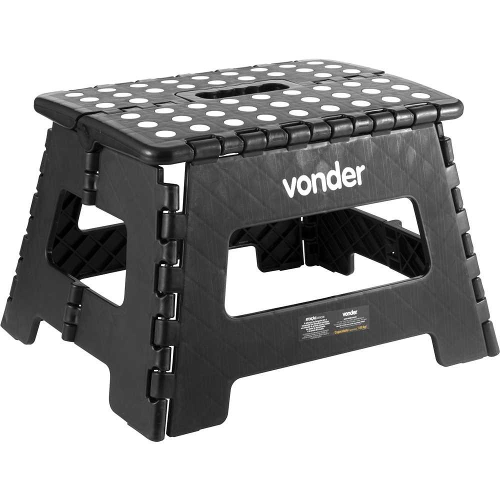 Banqueta plástica dobrável preta altura 220 mm - Vonder