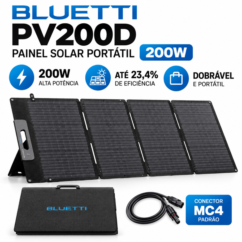 Painel Solar Portátil 200W Dobrável com MC4 para Estação de Energia