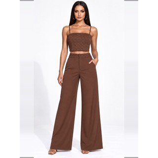 Conjunto Feminino Cropped Trançado e Calça Pantalona