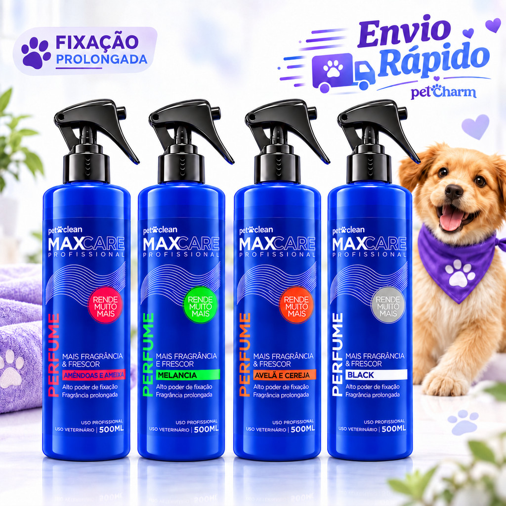 Perfume Para Cães e Gatos Premium Pet Clean Max Care 500ml Cheiroso Fixação Prolongada Perfume Pet