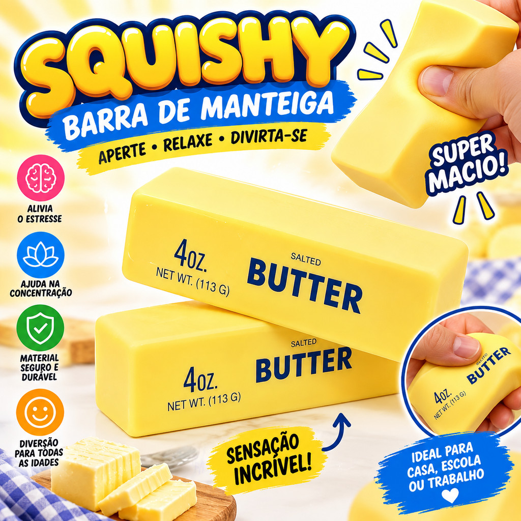 Taba Squishy Barra De Manteiga Butter 13 cm Sensorial Mole Slow