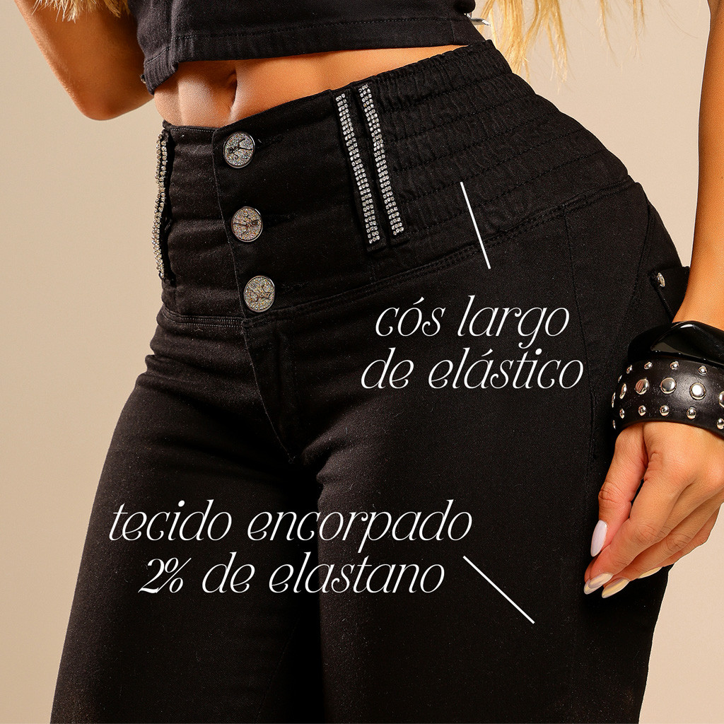 Calça Jeans Skinny Feminina Cós Largo Elástico Rhero Modeladora Lycra Elastano Cós Alto — imagem 2 de 2