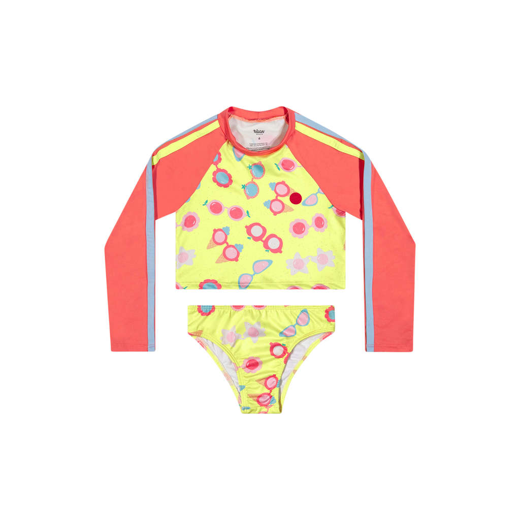 Conjunto de Praia Menina Infantil Proteção UV Elian Amarelo — imagem 2 de 2