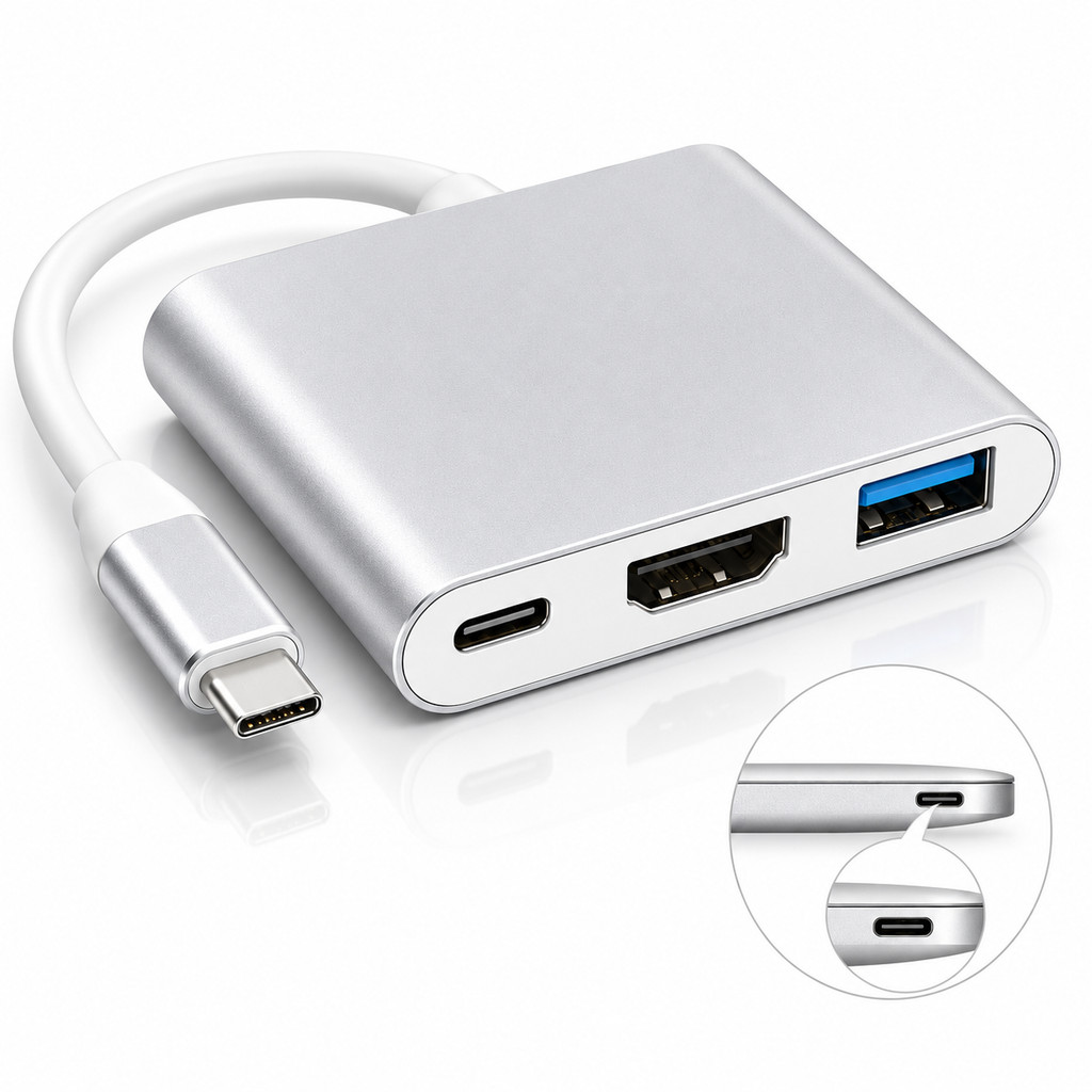 Adaptador USB-C para HDMI 4K com Porta USB-C Hub Tipo C Multifuncional Alta Velocidade