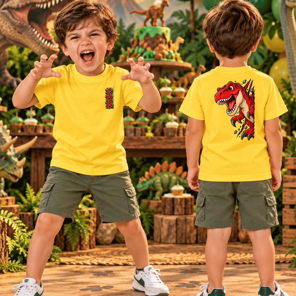 Camiseta Infantil Dinossauro Menino T-Rex Dino 100% Algodão Estampada Manga Curta Aniversário