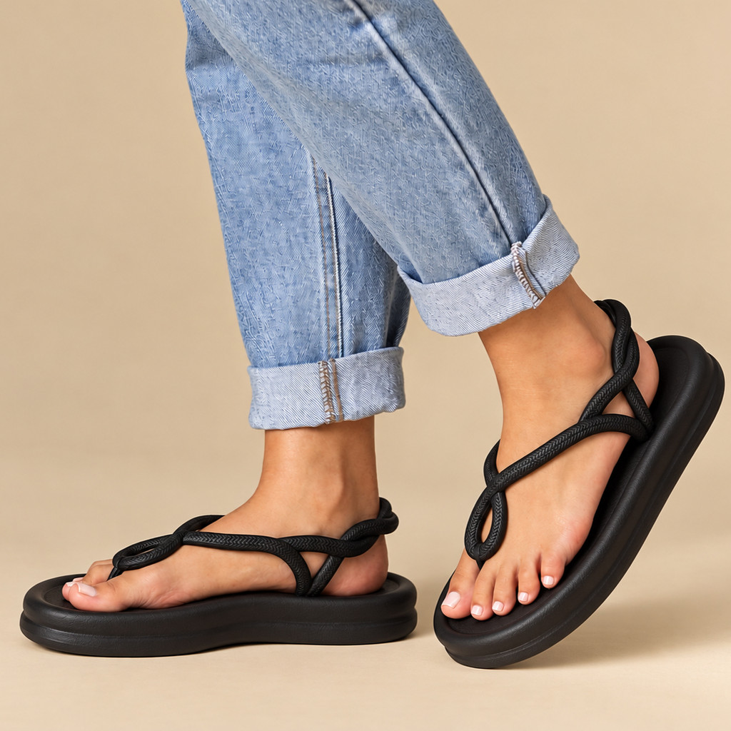 Plataforma Sandália Feminina Estilo Chinelo Papete Flatform Confortável Antiderrapante Tendência Laçamento