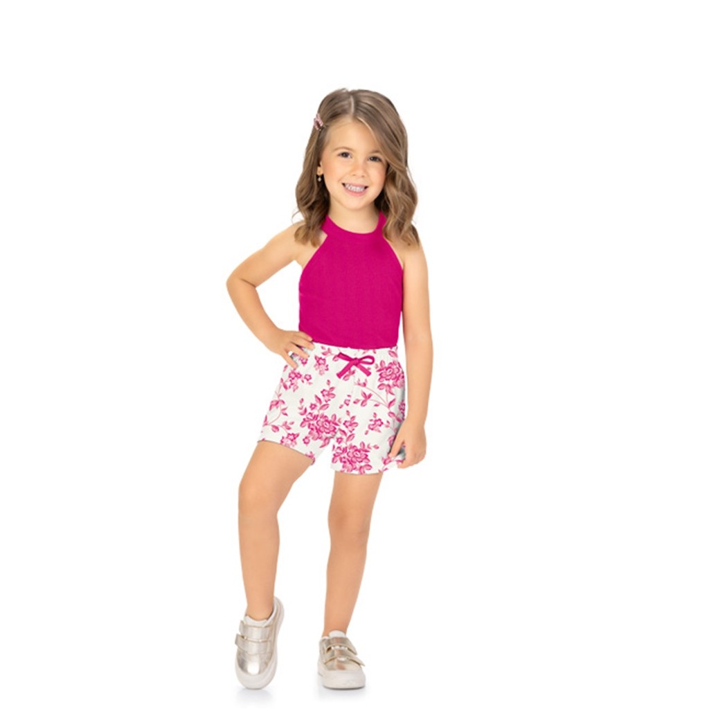 Conjunto Infantil Menina Verão Blusa canelada e Short Moletinho MILON